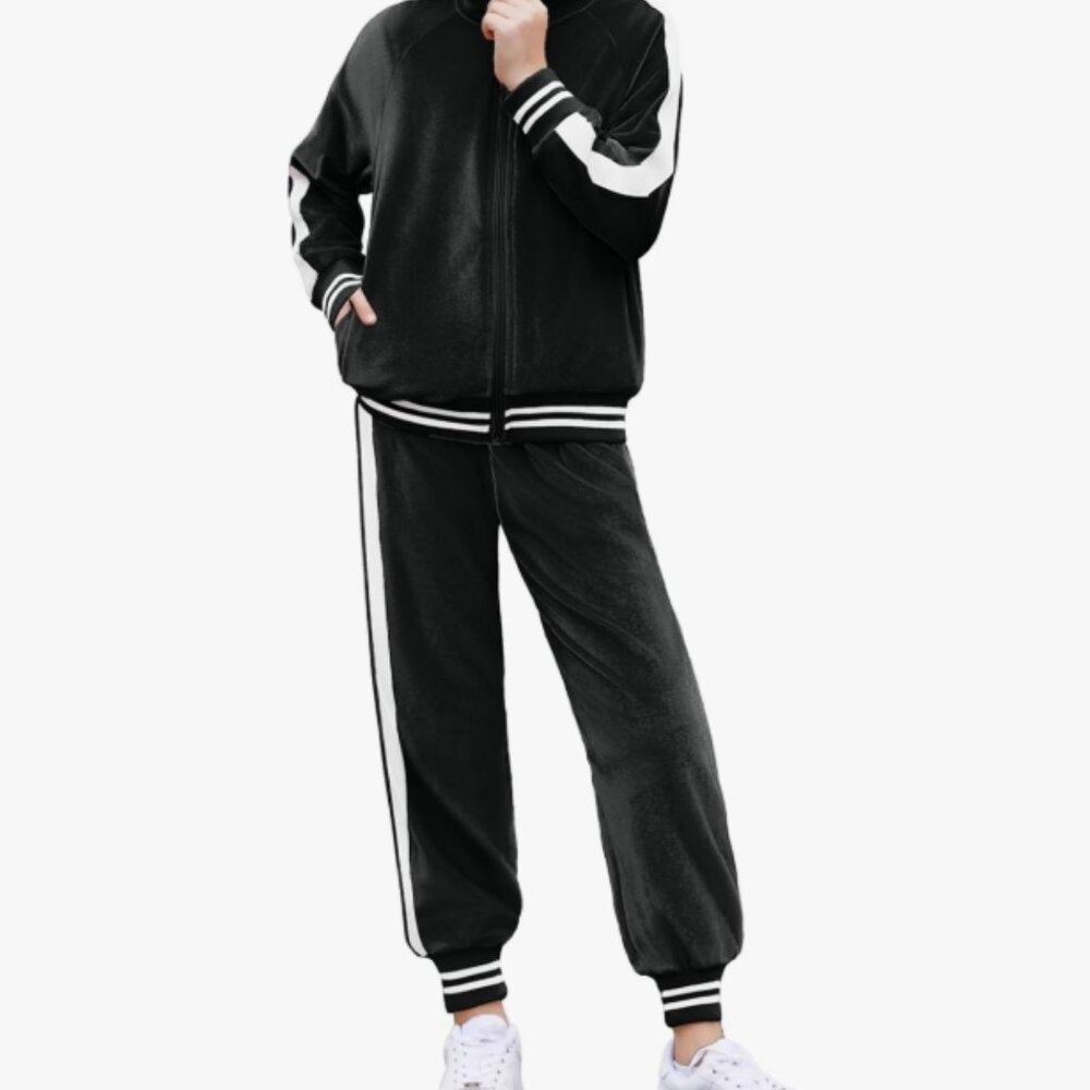 Girls 2 Piece Outfits Velour Tracksuit
